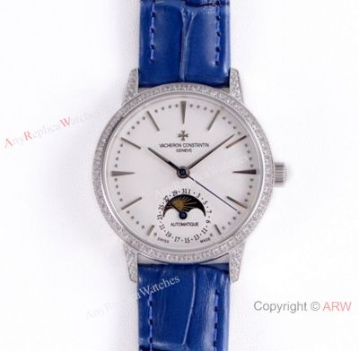 (VC) Best Replica Vacheron Constantin Patrimony Moon ETA2824 Watch SS Blue Strap